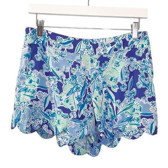Lilly Pulitzer Dahlia Scallop Hem Shorts Womens L Royal Purple Koalafications - Picture 1 of 11